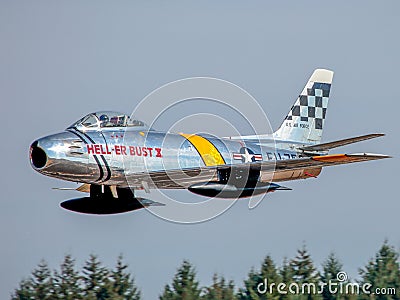 F-86 Sabre low altitude flyby at International Hillsboro Airshow Editorial Stock Photo