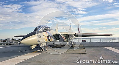 F-14 Tomcat fighter jet on aircraft carrier deck Editorial Stock Photo