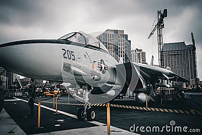 F14 Tomcat Fighter jet, USS Midway Aircraft Carrier in San Diego, CA Editorial Stock Photo