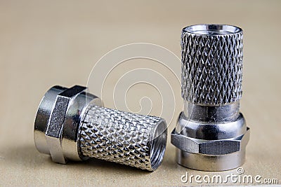 F-type connector in the enlargement. Accessories used for the in Stock Photo
