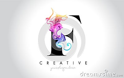 F Vibrant Creative Leter Logo Design with Colorful Smoke Ink Flo Vector Illustration