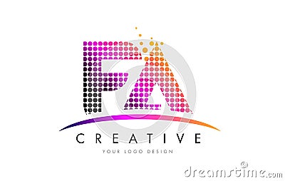 FA F A Letter Logo Design with Magenta Dots and Swoosh Vector Illustration