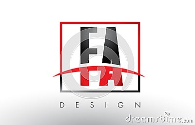 FA F A Logo Letters with Red and Black Colors and Swoosh. Vector Illustration