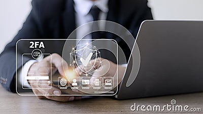 2FA increases the security of your account, Two-Factor Authentication laptop screen displaying a 2fa concept, Privacy protect data Stock Photo