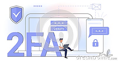 2fa Two factor authentication password secure notice login verification code Vector Illustration