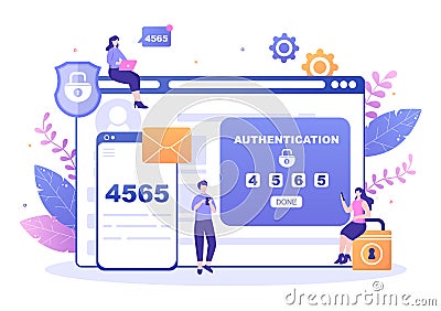 2FA Two Steps Authentication Password Secure Notice Login Verification or SMS with Code a Smartphone for Website in Flat Vector Vector Illustration