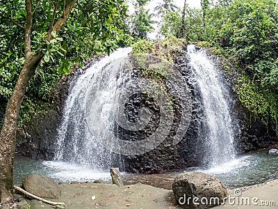 Faaone Double Waterfalls, Tahiti, French Polynesia Stock Photo