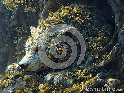 Fabled beast slumbering in a grove untouched by time Stock Photo