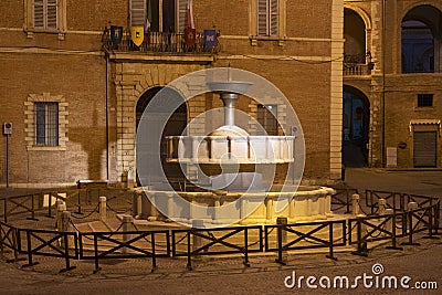 Fabriano, Marches, Italy: historic buildings by night Stock Photo