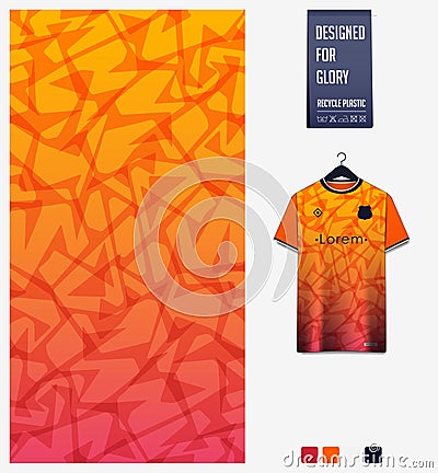 Soccer jersey pattern design. Abstract pattern on orange background for soccer kit, football kit or sports uniform. Shirt mockup. Vector Illustration