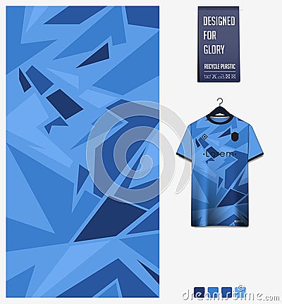 Soccer jersey pattern design. Mosaic pattern on blue background for soccer kit, football kit, bicycle, e-sport, t shirt mockup. Vector Illustration