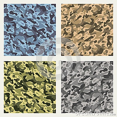 Fabric camouflage seamless patterns set Vector Illustration