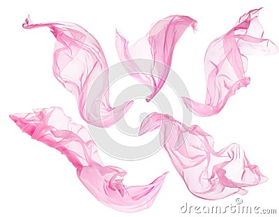 Fabric Cloth Flowing on Wind, Flying Blowing Pink Silk, White Stock Photo