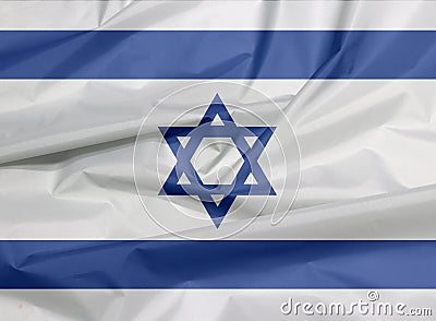 Fabric flag of Israel. Crease of Israeli flag background. Stock Photo