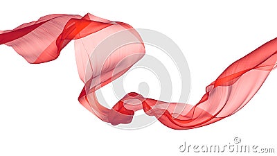 Fabric Flowing Cloth Wave, Red Waving Silk Flying Textile, Satin on White Isolated Background Stock Photo