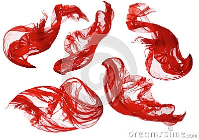 Fabric Flowing Cloth Wave, Red Waving Silk Flying Textile, White Stock Photo