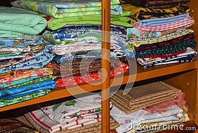 Fabric Folded On Shelves Stock Photo