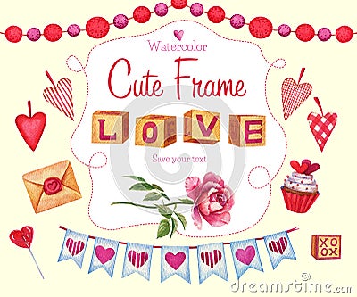 Romantic background. Watercolor garland flags Stock Photo