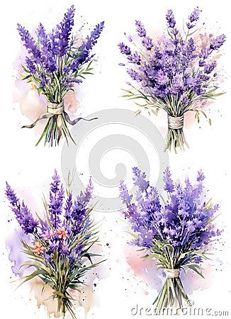 a set of four bouquets of wildflowers on a white background, an isolated background, Stock Photo