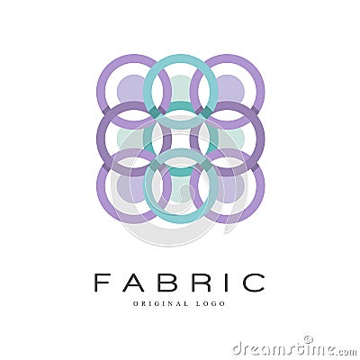 Fabric original logo, creative geometrical badge for company identity, craft store, advertising, poster, banner, flyer Vector Illustration