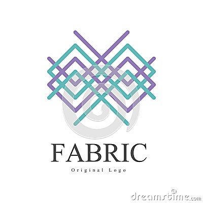 Fabric original logo design, creative geometrical badge for company identity, craft store, advertising, poster, banner Vector Illustration