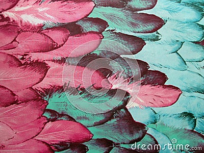 Fabric with painted feathers Stock Photo