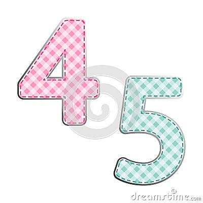 Fabric retro numbers in shabby chic style Vector Illustration