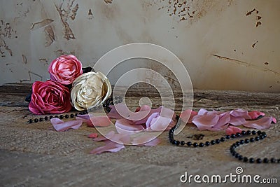 Fabric roses on tabel Stock Photo