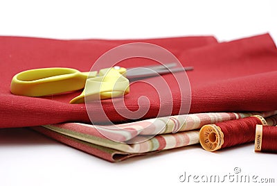 Fabric with Scissors Stock Photo