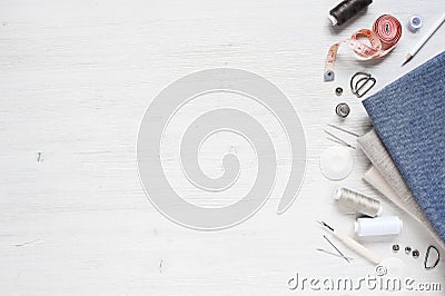 Fabric and sewing tools Stock Photo