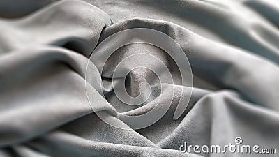 Fabric sheer curtain fabric. Beautiful gray-blue color. Soft velvet with a pile. The curtain material is carelessly folded and Stock Photo