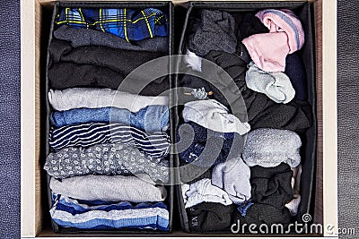 The fabric storage boxes or organizers for drawer Stock Photo