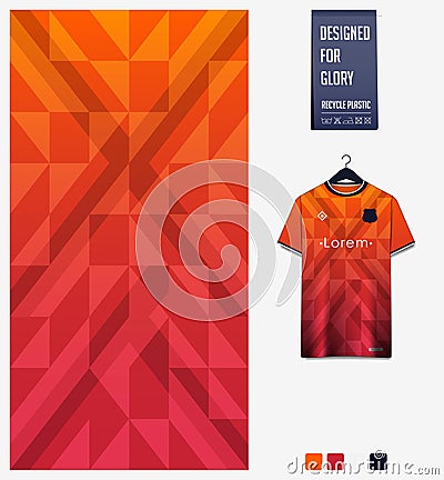 Fabric textile design. Orange gradient geometry shape pattern for soccer jersey, football kit, baseball uniform or sports shirt. Vector Illustration