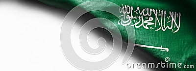 Fabric texture flag of Saudi Arabia on white background Stock Photo