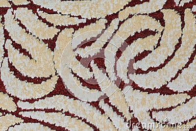Fabric texture with line, close up. Rug texture with semicircular line. Textile background with red pattern Stock Photo