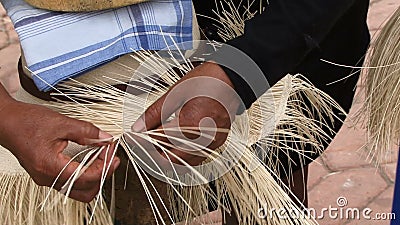 Fabrication d'une fin de chapeau de Panama vers le haut de tir Fabrication d'une fin de chapeau de Panama vers le haut de tir