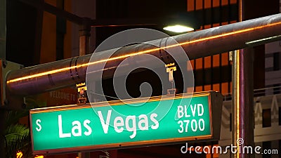 Fabulos Las Vegas, traffic sign glowing on The Strip in sin city of USA. Iconic signboard on the road to Fremont street in Nevada Stock Photo