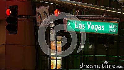 Fabulos Las Vegas, traffic sign glowing on The Strip in sin city of USA. Iconic signboard on the road to Fremont street in Nevada Stock Photo