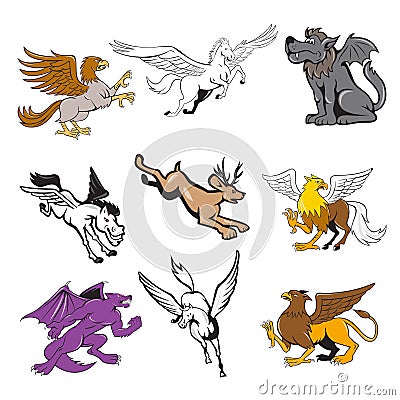 Fabulous Beast Cartoon Set Cartoon Illustration