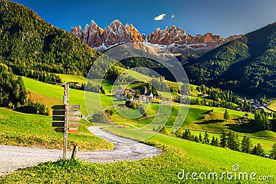 Alpine spring landscape with Santa Maddalena village, Dolomites, Italy, Europe Stock Photo