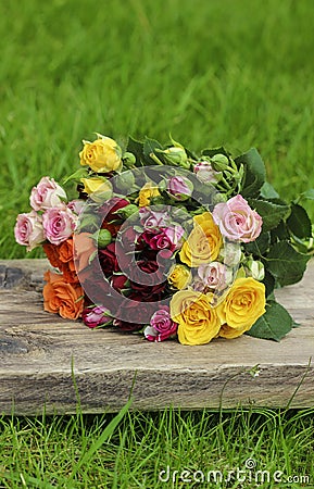 Fabulous bouquet of colorful roses Stock Photo