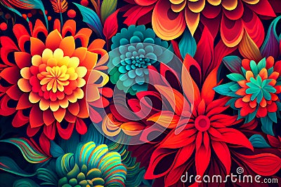 fabulous bright flowers, colorful floral background, ai generation Stock Photo