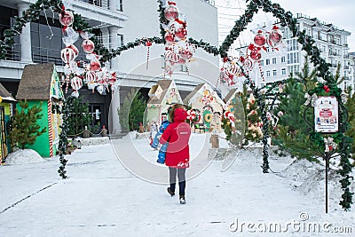 Fabulous colorful houses of the gnomes. Separate funny little constructions on a white background. Christmas and New Year theme. Editorial Stock Photo