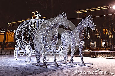 Fabulous glowing carriage horse illumination decoration new year magic Stock Photo