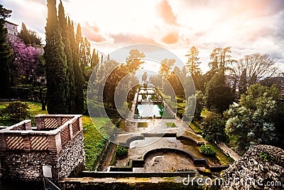 Fabulous landscape, gardens and fountains. Italian Renaissance garden, Italy Stock Photo