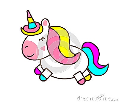 fabulous magic multicolored unicorn with mane and horn, vector. Drawing cute unicorn icon Vector Illustration