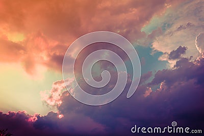 Fabulous multicolored Cumulus clouds at sunset Stock Photo