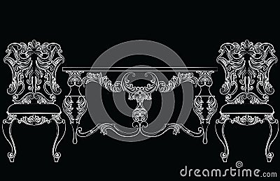 Fabulous Rich Baroque Rococo chair and table set Vector Illustration