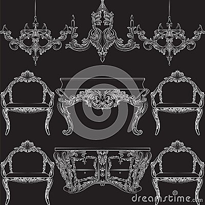 Fabulous Rich Baroque Rococo furniture set Vector Illustration