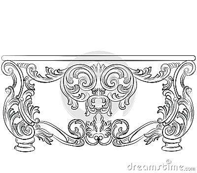 Fabulous Rich Rococo Desk Table Vector Illustration